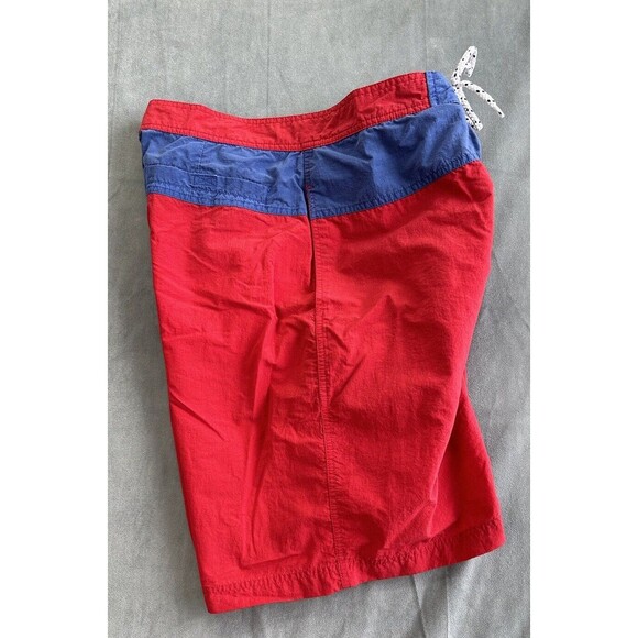 90s TOMMY HILFIGER Mens Medium Mesh Lined Red Blue Swim Trunks Shorts Colorblock - Picture 4 of 14